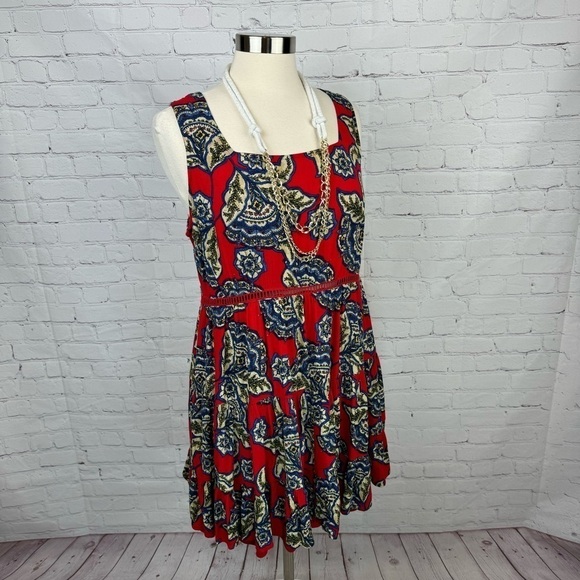 Maurices Dress Red Floral Skater Lined Crinkle Fabric Tie Back Sleeveless Large - Picture 1 of 11